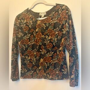 Floral Long Sleeve Top in Black and Brown